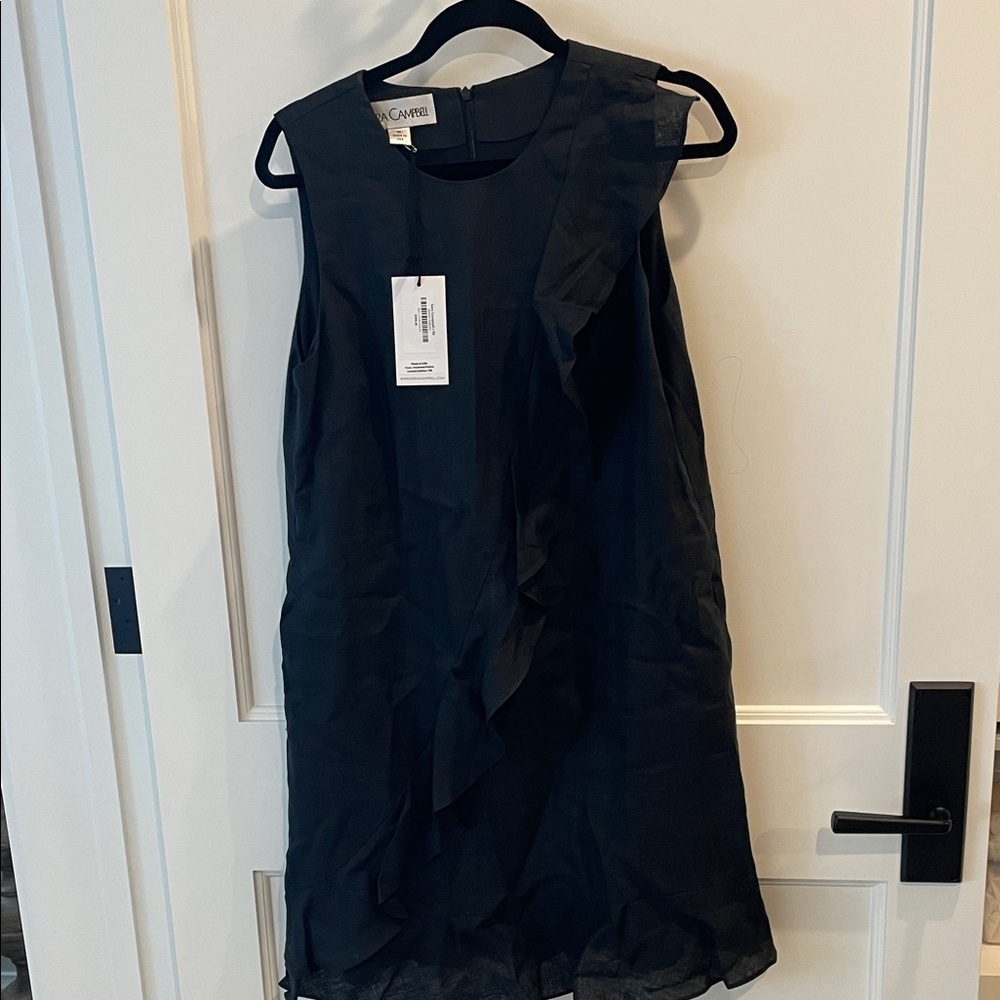 Black Sleeveless Ruffle linen Dress